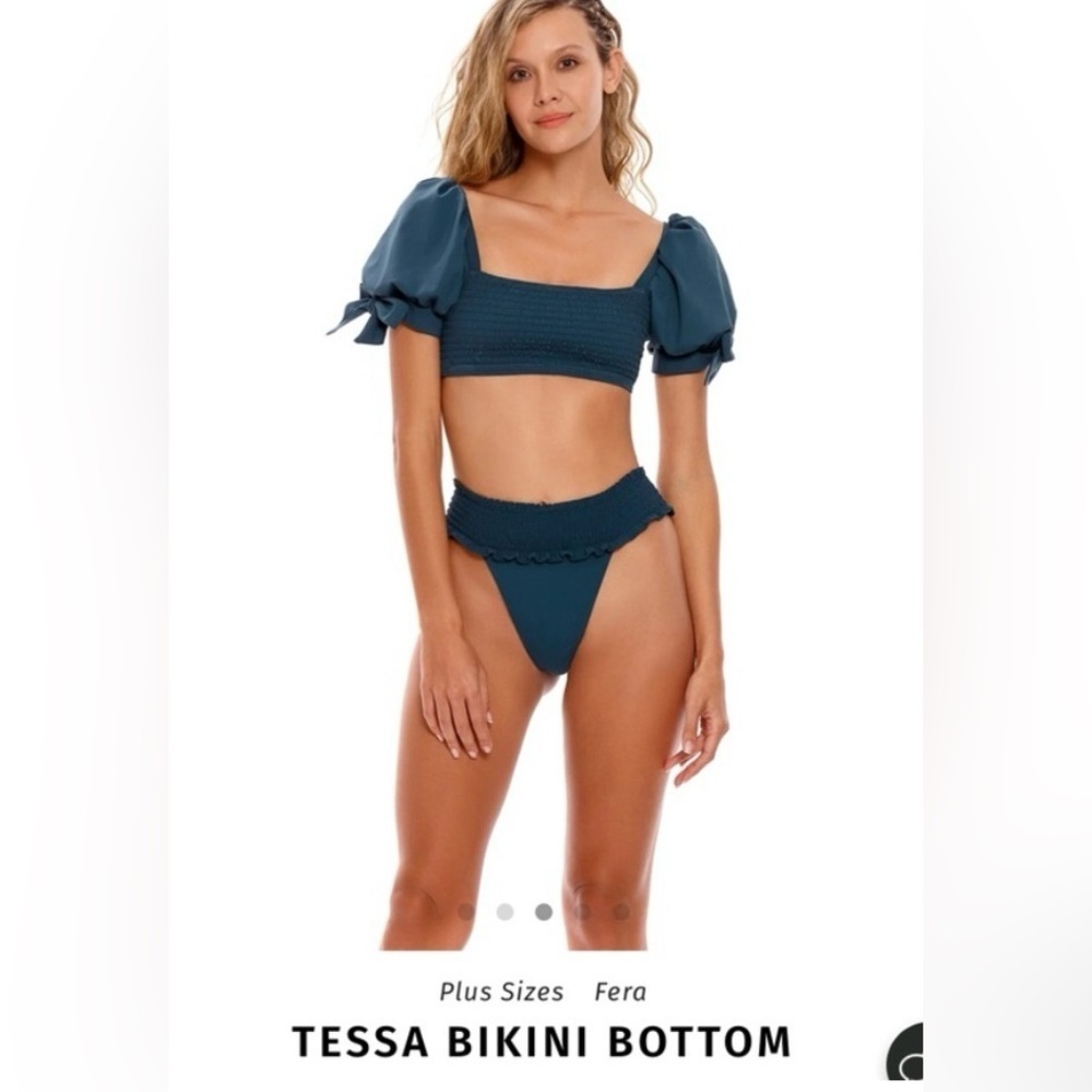 Agua Bendita Tessa Cheeky Bikini Bottom in Teal Green Womens Size XL NWT